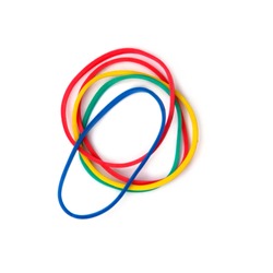 Colorful rubber bands against a white background