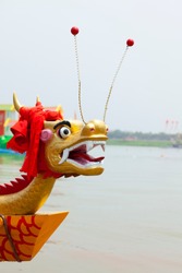 Chinese traditional red dragon boat