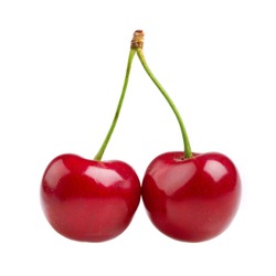 two isolated red cherries