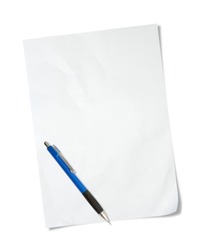 white paper with pen isolated on white
