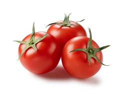 Angled shot of a tomato placed on a white background