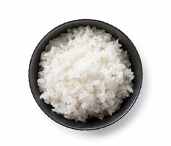 Take a bird's-eye view of the rice on the white background