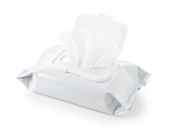 White plain wet wipes placed on a white background
