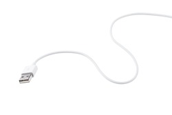 USB cable is white, isolated on white background