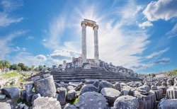 Antique Temple of Apollo in Didim city in the Turkey by day