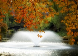 Poland Wroclaw Botanical Gardens in Autumn with Fountain