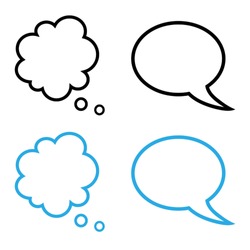 Vector illustration of cartoon speech and thought bubbles collection, black and blue version