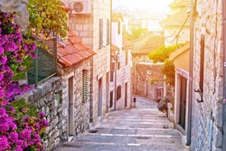 Old stone street of Split historic city sun haze view, Dalmatia, Croatia