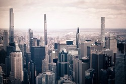 Futuristic New York City skyline sepia color panoramic view, United States of America