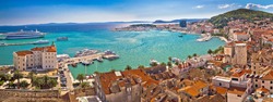 Split historic waterfront panoramic aerial view, Dalmatia, Croatia