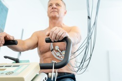 Patient during exercise ECG on stationary bike