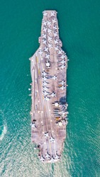 Top View Aircraft Carrier warship battleship In the ocean, Navy