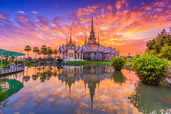 Landmark wat thai, sunset in temple at Wat None Kum in Nakhon Ratchasima province Thailand 