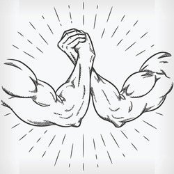 Sketch Strong Arm Wrestling Fighting Doodle Hand Drawing Illustration