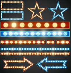 Red and blue design elements with  light bulbs, Vector illustration