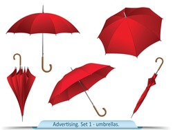 Set of vector red umbrellas