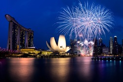 Firework in 50SG festival, Marina bay Singapore, Singapore city skyline.