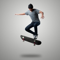 Skateboarder on a high jump