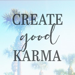 Inspirational Typographic Quote - Create good Karma - with palm trees in background