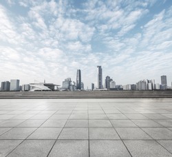 modern square with skyline and cityscape background