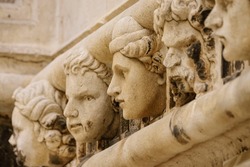 Frieze of faces by Juraj Dalmatinac, Cathedral of Santiago, UNESCO World Heritage, Sibenik, Dalmatian coast, Croatia, Europe