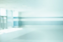 BLURRED HOSPITAL HALL, MODERN MEDICAL INTERIOR, EMPTY CORRIDOR AT MODERN CLINICAL CENTER, HEALTH CARE BACKGROUND