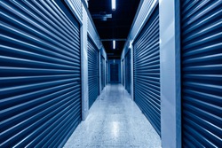 Hallway with blue storage units. Blue phantom colors