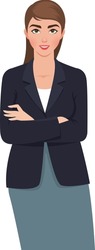 Portrait of a young business woman. A woman dressed in a formal business suit in a confident pose. Vector illustration