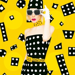 Polka Dots Vintage Lady. Glamorous Fashion Disco Style.
