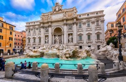 Trevi Fountain (Fontana di Trevi) in Rome, Italy. Trevi is most famous fountain of Rome. Architecture and landmark of Rome, Postcard of Rome.