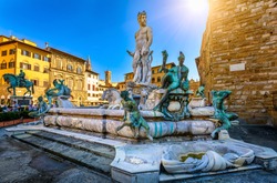 Fountain Neptune in Piazza della Signoria in Florence, Italy. Florence famous fountain. Florence architecture. One of the main landmarks in Florence