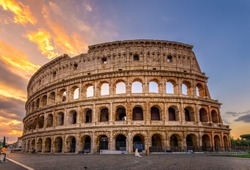 Sunrise view of Colosseum in Rome, Italy. Rome architecture and landmark. Rome Colosseum is one of the main attractions of Rome and Italy