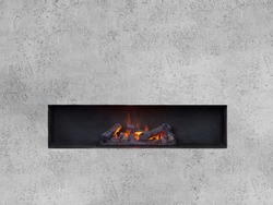 Linear water vapor fireplace placed in wall niche