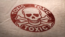 Toxic substances symbol over cardboard background. Composite image between a carboard photography and an illustration.