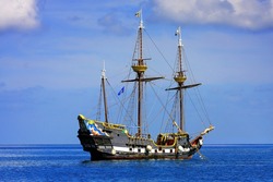 Pirate ship in a blue water