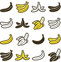 Banana icon collection - outline and silhouette vector illustration	
