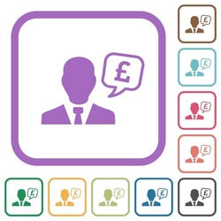 English Pound financial advisor simple icons in color rounded square frames on white background