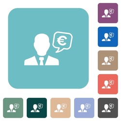 European Euro financial advisor white flat icons on color rounded square backgrounds