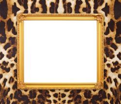 blank golden frame with leopard texture background