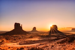 Monument Valley in Navajo National Park at Sunrise, Border of Utah and Arizona, USA 