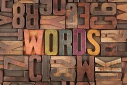words word in vintage letterpress wooden blocks