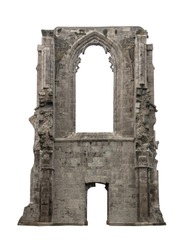 The old ruins of a building, white background, isolated.
