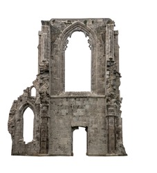 The old ruins of a building, white background, isolated.