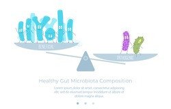 Microbial balance in the intestinal microbiota. Vector illustration.