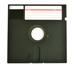 Old diskette 5 25 inches with label isolated on white background