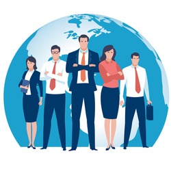 Global Business Team. Illustration of a business team and globe.