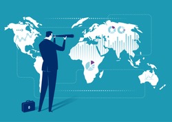 Global Investment Opportunity. Illustration of a businessman searching for investment opportunity. Business concept illustration