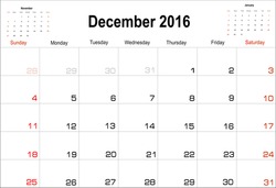 Vector planning calendar  December 2016