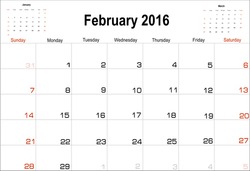 Vector planning calendar  February 2016