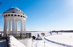 white Rotunda on river Volga quay in Yaroslavl